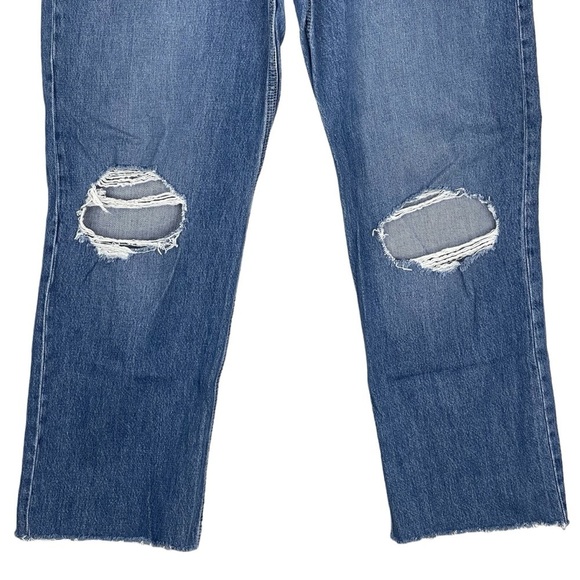 Levis Jeans Womens 32 Low Pro Straight Slouchy High Rise Ripped Knee Rigid Denim - Picture 4 of 9